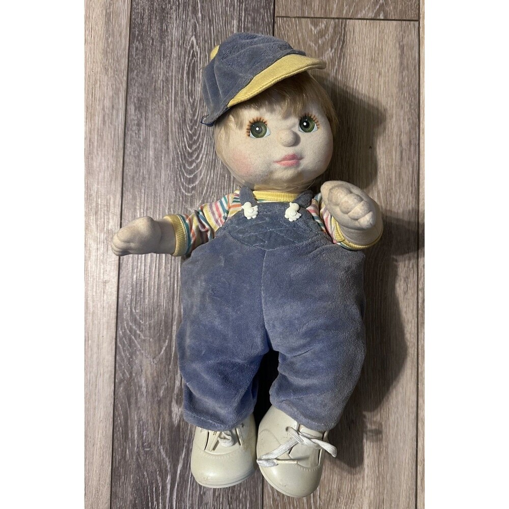 MATTEL MY CHILD DOLL 1985 GREEN EYES Sandy Blonde Hair  Hat Overalls